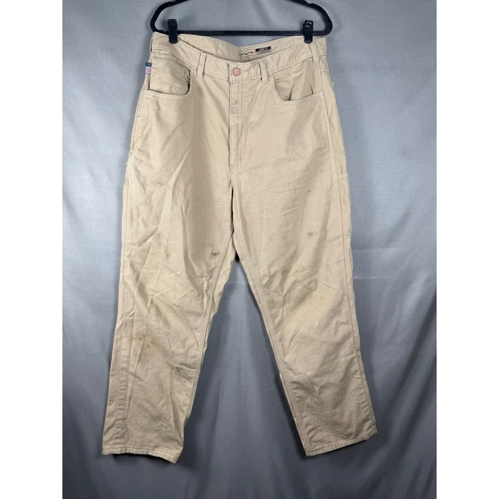 Carhartt FR Flame Resistant Pants Mens 36x36Tan Loose Fit Canvas Work Trousers